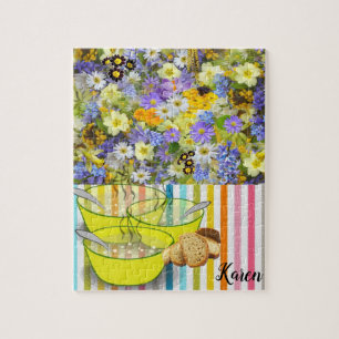 Blommigt Rand-Soppa-Daisyn Jigszawa Puzzle Pussel