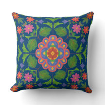 Blommigt Rangoli Mönster Deep Blue Pillow eller Cu