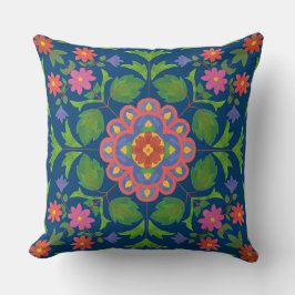 Blommigt Rangoli Mönster Deep Blue Pillow eller Cu Kudde