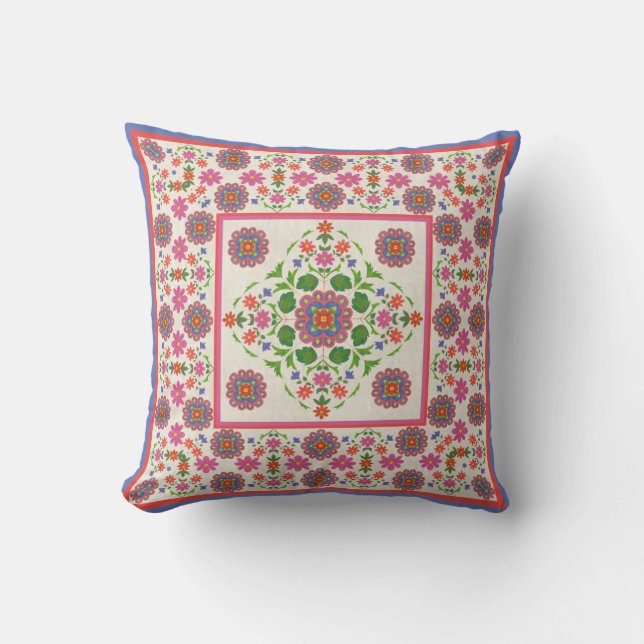 Blommigt Rangoli Mönster Gräns, Ecru: Dekorativ ku Kudde (Framsida)
