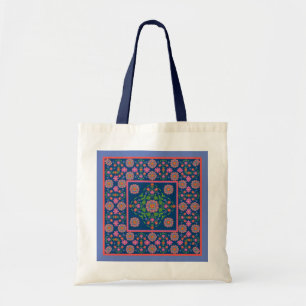 Blommigt Rangoli Mönster Gräns på Blue: Tote Bag Tygkasse