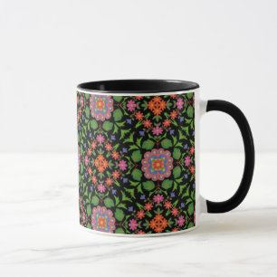 Blommigt Rangoli på Black Ringer Coffee Mugg
