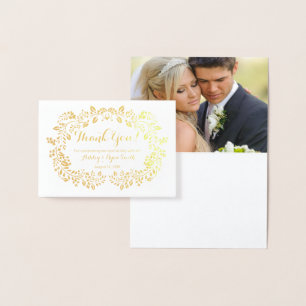 Blommigt Real Gold Foil Bröllop Photo Tack Folierat Kort