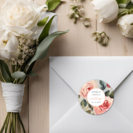 Blommigt Red and Rosa Flowers Classic Bröllop Runt Klistermärke