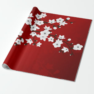 Blommigt Red and White Cherry Blommar Presentpapper