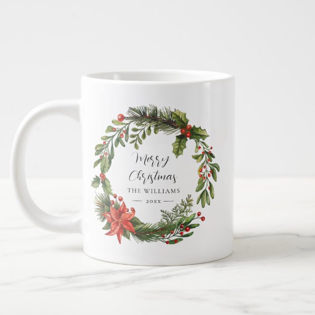 Blommigt Red Berries Greenery Family jul Jumbo Mugg (Vänster)