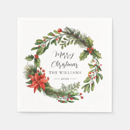 Blommigt Red Berries Greenery Family jul Party Pappersservett