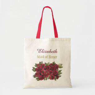 Blommigt Red Bouquet Möhippa Bridesmaid med Namn Tygkasse