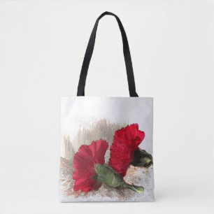 Blommigt Red Carnation Garden Flowers Tote Bag Tygkasse
