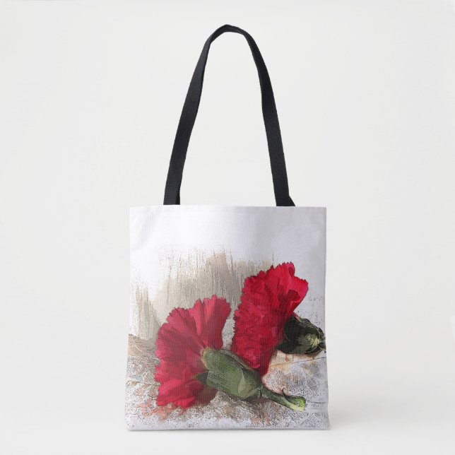 Blommigt Red Carnation Garden Flowers Tote Bag Tygkasse (Framsida)