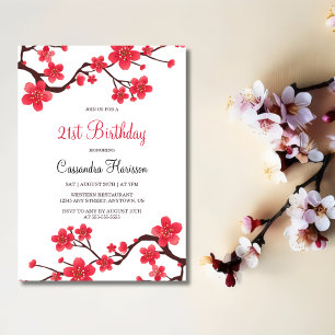 Blommigt Red Cherry Blommar Sakura 21:a födelsedag Inbjudningar