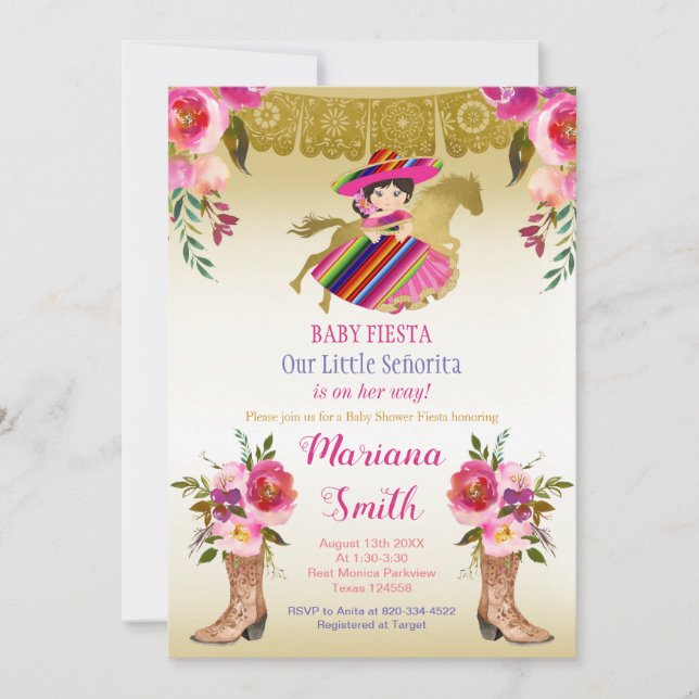 Blommigt Red Colorful Mexican Fiesta Baby Shower  Inbjudningar (Framsida)