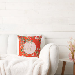 Blommigt Red Elegant Rosa Guld Chinoiserie Kudde