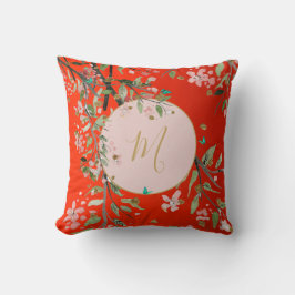 Blommigt Red Elegant Rosa Guld Chinoiserie Kudde
