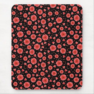 Blommigt Red Flowers Mönster med svart bakgrund Musmatta