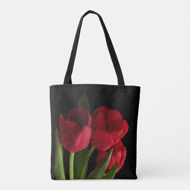 Blommigt Red Garden Tulip Flowers Tote Bag Tygkasse (Baksida)
