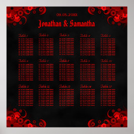 Blommigt Red Goth 15 Bröllop Bord-sittdiagram Poster