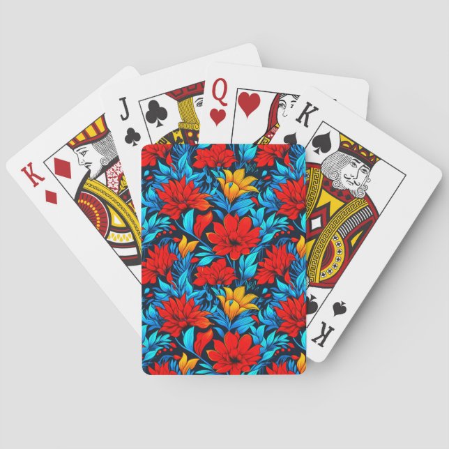 Blommigt Red gula blommor Mönster-13075 Casinokort (Baksidan)