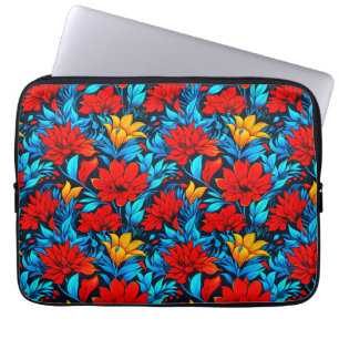 Blommigt Red gula blommor Mönster-13075 Laptop Fodral