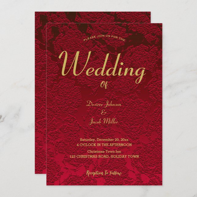 Blommigt Red Guld Elegant Modern Bröllop Inbjudningar (Fram/baksida)