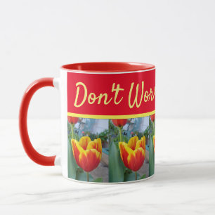 Blommigt Red Gult Tulip är inte orolig att vara L Mugg