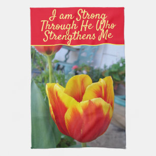 Blommigt Red Gult Tulip Gud citerar att jag är sta Kökshandduk