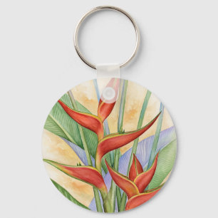 Blommigt Red Heliconia Tropical Flowers Painting Nyckelring