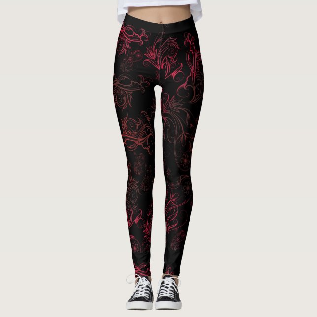 Blommigt Red Leggings (Framsida)