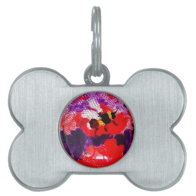 Blommigt Red Lila Flower Bee Colorful Namnbricka Husdjur (Framsidan)