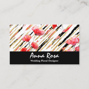 *~* Blommigt Red Poppy Black Glitter Foil White Ch Visitkort