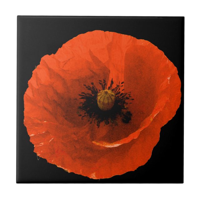 Blommigt Red Poppy Flower Black Anpassningsbar Col Kakelplatta (Framsidan)