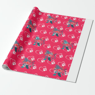 Blommigt Red Pow-utskrifter Figursätta Papper desi Presentpapper