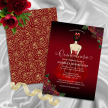 Blommigt Red Princess Guld Birthday Quinceañera