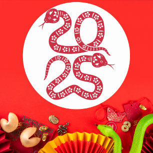 Blommigt Red Snake 2025 Runt Klistermärke