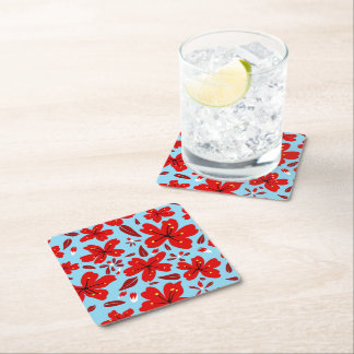 Blommigt Red Underlägg Papper Kvadrat