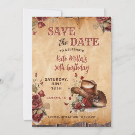 Blommigt Red Western Cowgirl Hat Birthday Spara Datumet