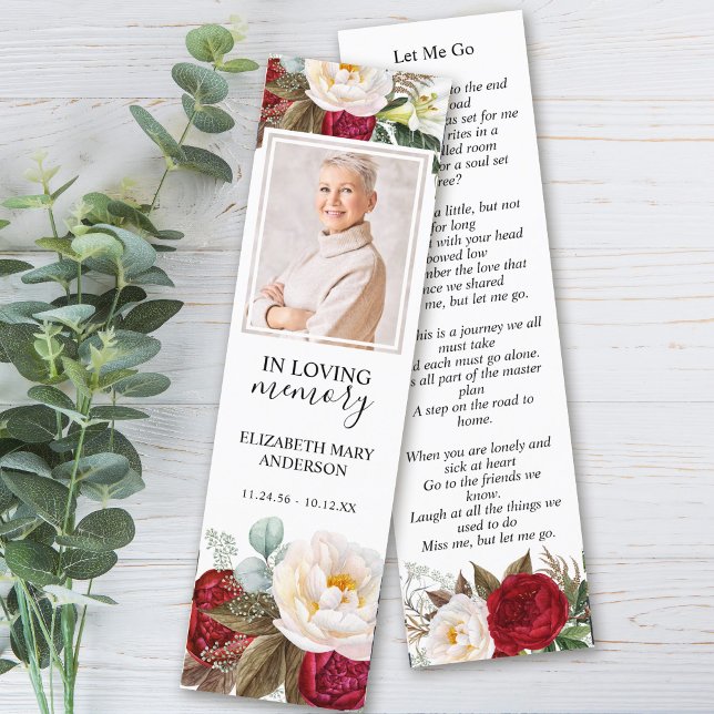Blommigt Red White Funeral Bookmark (Skapare uppladdad)