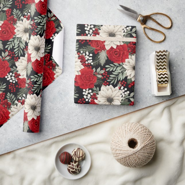 Blommigt Red White jul Mönster GIft Presentpapper (Hantverk)
