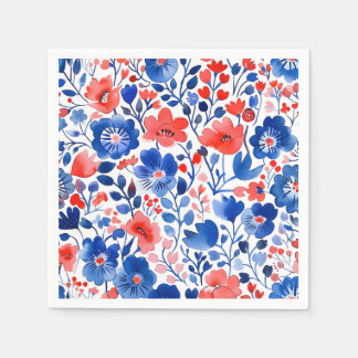 Blommigt Red, White och Blåa blommor Pappersservett