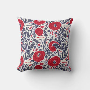 Blommigt Red White och Blue Botanical Mönster Kudde