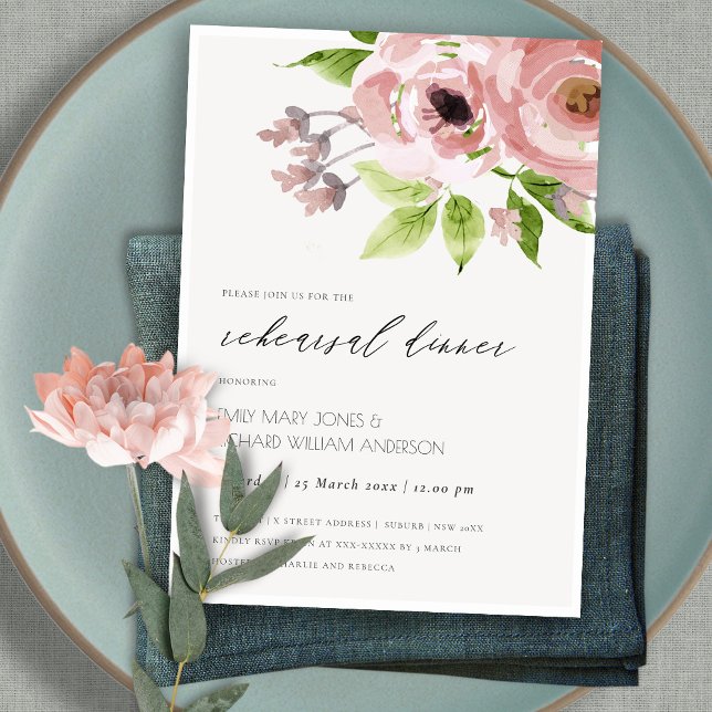BLOMMIGT REHEARSAL DINNER AV VATTENFÄRG FÖR  ROSA INBJUDNINGAR (Skapare uppladdad)