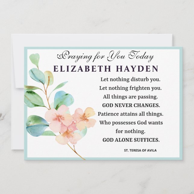 Blommigt Religiösa Katolska Prayer of St. Teresa Kort (Framsida)