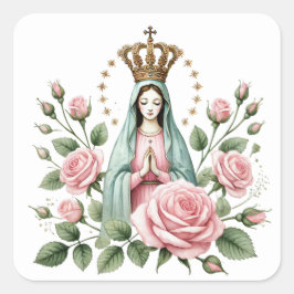 Blommigt Religiösa Mor Mary Rosa ros Fyrkantigt Klistermärke