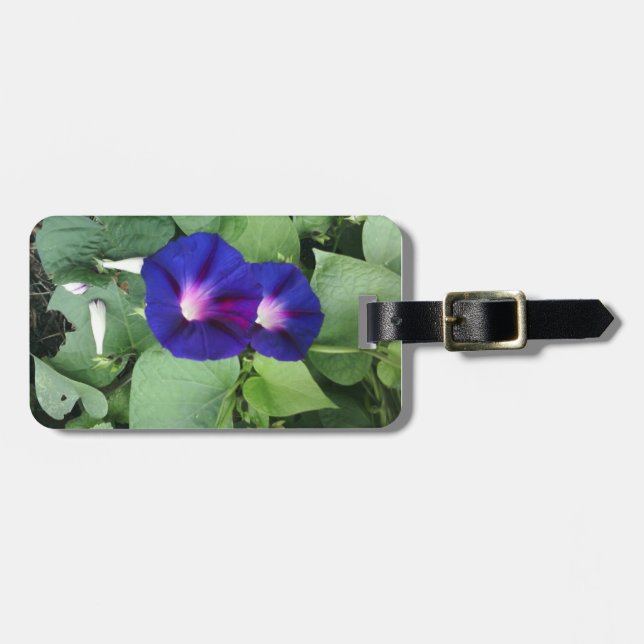 Blommigt- resgodsmärkning med läderband bagagebricka (Horisontell Framsida)