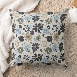 Blommigt Retro Blue Tan Mönster Kudde