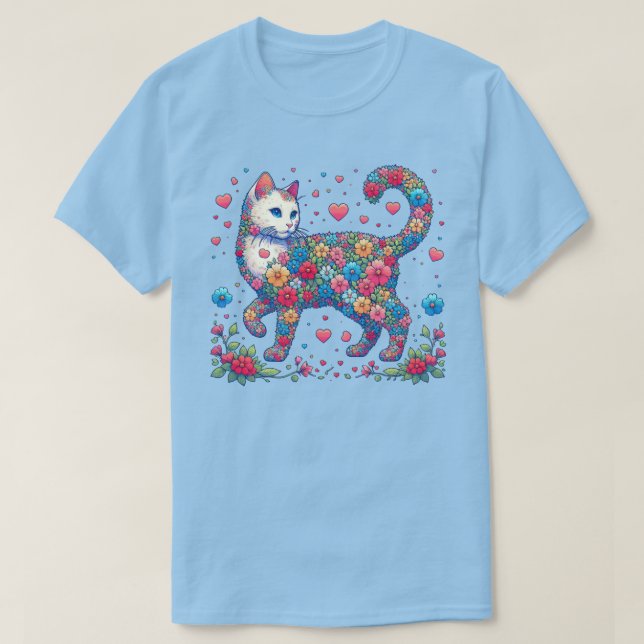 Blommigt Retro Cat Valentines day Shirt T (Design framsida)