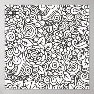 Blommigt Retro Doodle 2 Poster