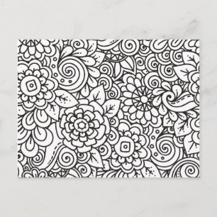 Blommigt Retro Doodle Vykort
