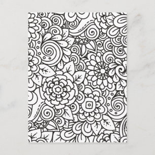 Blommigt Retro Doodle Vykort