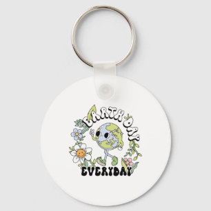 Blommigt Retro Groovy Earth Day Varje dag Nyckelring
